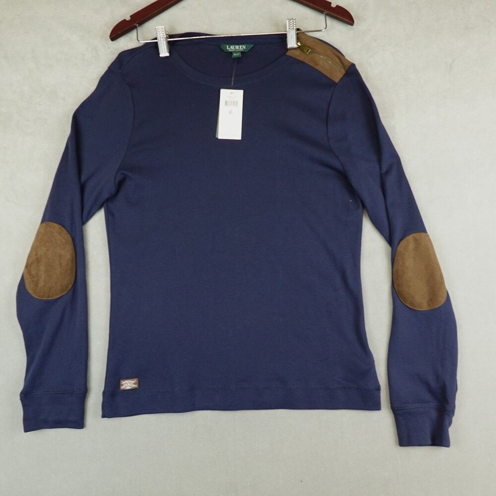 NWT Ralph Lauren Top Elbow Patch Zip Shoulder Faux Suede Shirt Blouse Womens XL